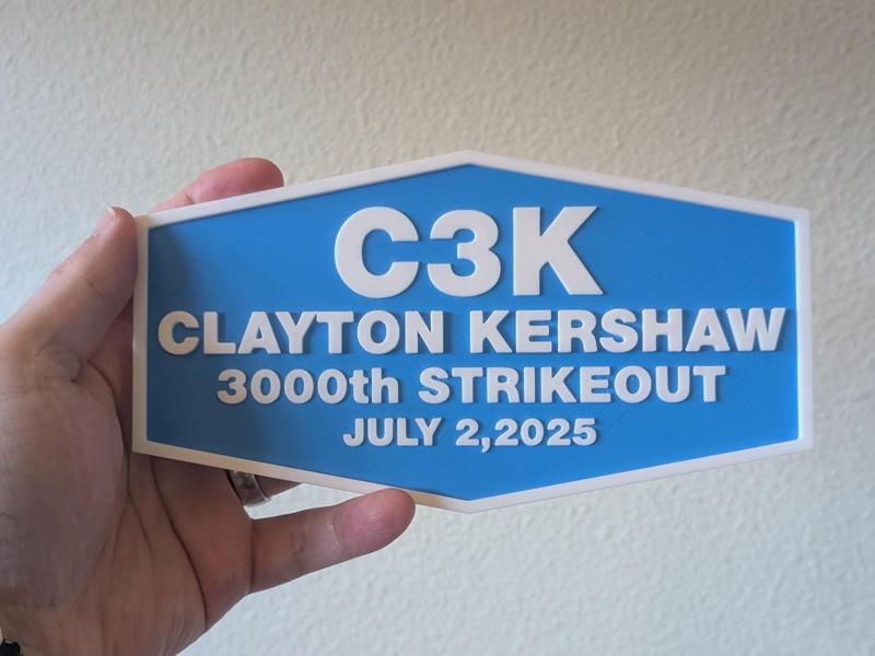 Clayton Kershaw 3000th Strikeout Sign + Stand