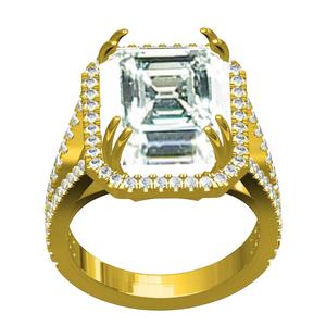 Emerald Halo Micro Prong Setting Split Shank Solitaire Ring