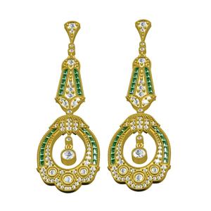 Green Baguette and White Diamond Vintage Style Earring
