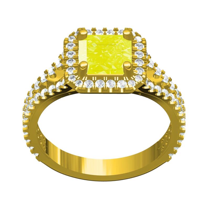 Yellow Emerald Cut Diamond Split Shank Engagement Ring