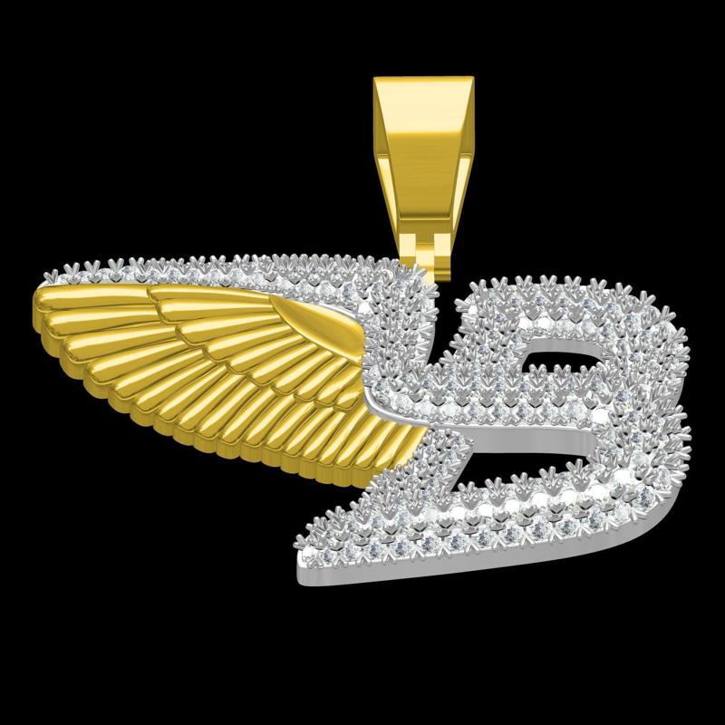 Angle Wing with Letter B Diamond Pendant