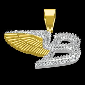 Angle Wing with Letter B Diamond Pendant