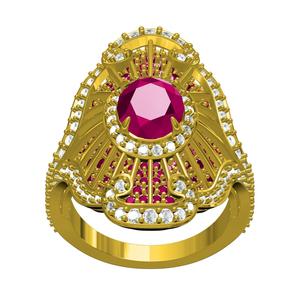 Red Ruby Round and Oval Cut Diamond Antique Cocktail Ring