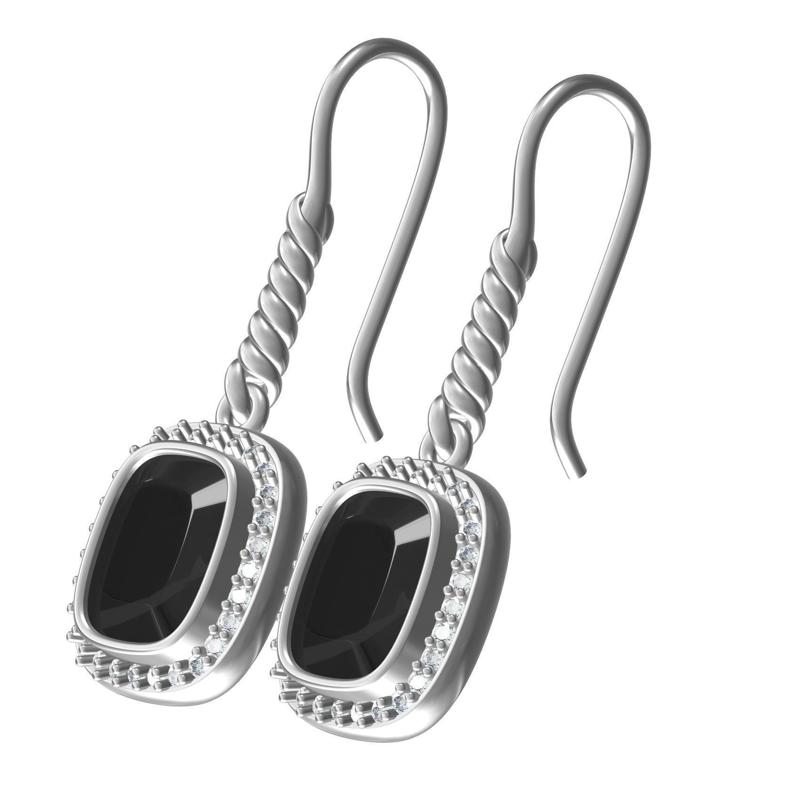 Black Stone Diamond Halo Vintage Earring