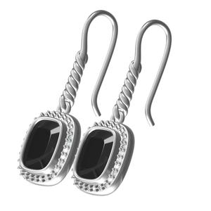 Black Stone Diamond Halo Vintage Earring