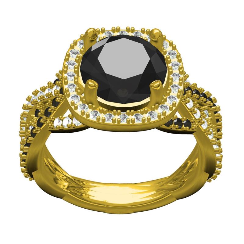 Round Diamond Cushion Halo Twisted Shank Ring