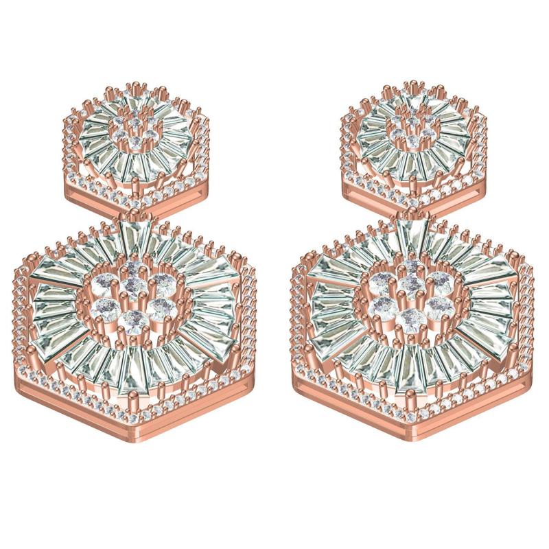 Hexagon Round and Baguette Diamond Stud Earring