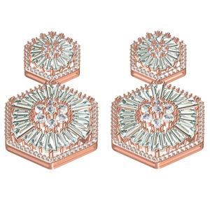 Hexagon Round and Baguette Diamond Stud Earring