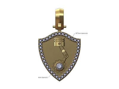 Diamond piston gear shield pendant with bail 3D print model