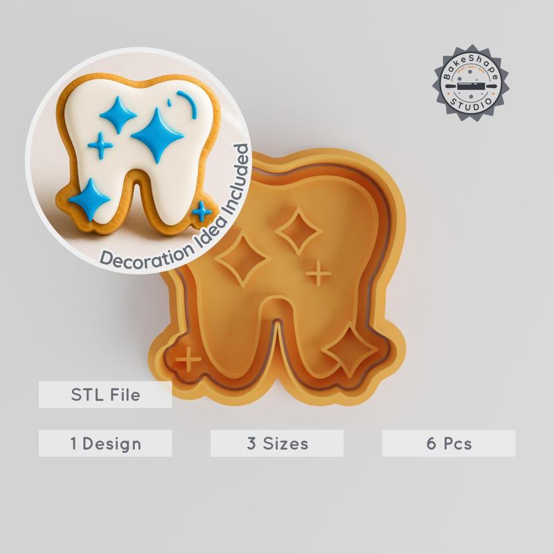 Clean Teeth Shape Cutter & Stamp, Cookie & Fondant Tool, Dental Care, Oral Hygiene, 3 Size Set