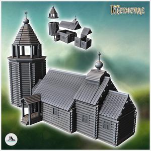 Orthodox Christian wooden church with entrance under a shelter with stairs and a large round bell tower (28) - Modern WW2 WW1 World War Diaroma Wargaming RPG Mini Hobby