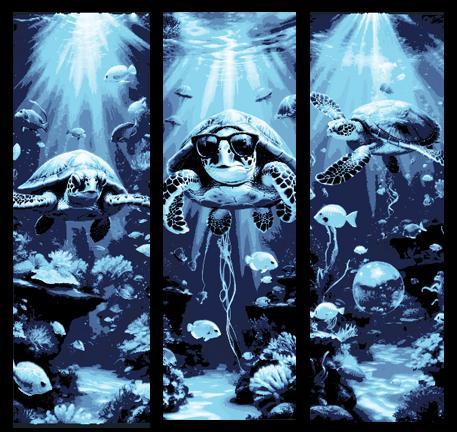 Seascape focused around a Chill'n Sea Turtle with his shades - Set of 3 Bookmarks