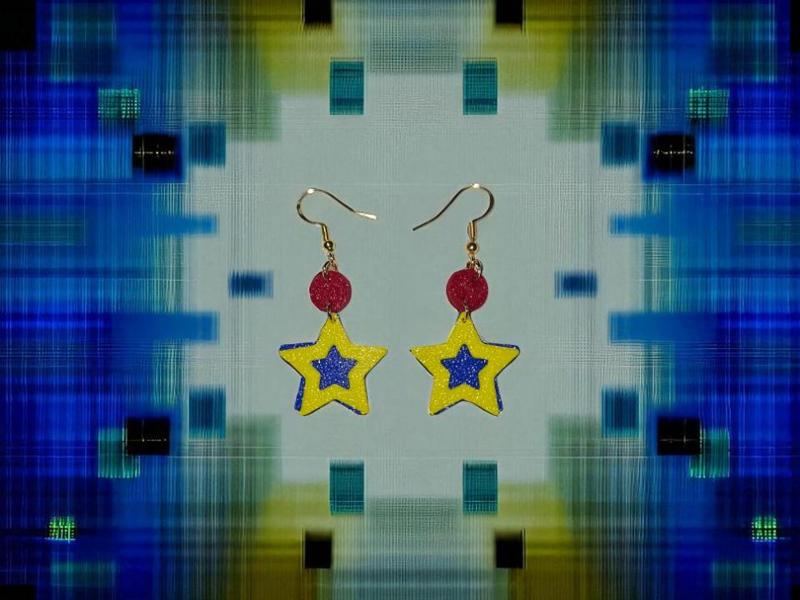 Blue and yellow star earrings