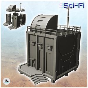 Futuristic command post with access staircase and rounded annex on the roof (14) - Future Sci-Fi SF Post apocalyptic Tabletop Scifi Wargaming Planetary exploration RPG Terrain