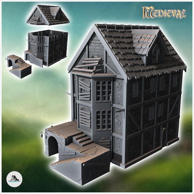 Abandoned medieval house with wooden planks on windows (13) - Medieval Gothic Feudal Old Archaic Saga 28mm 15mm RPG