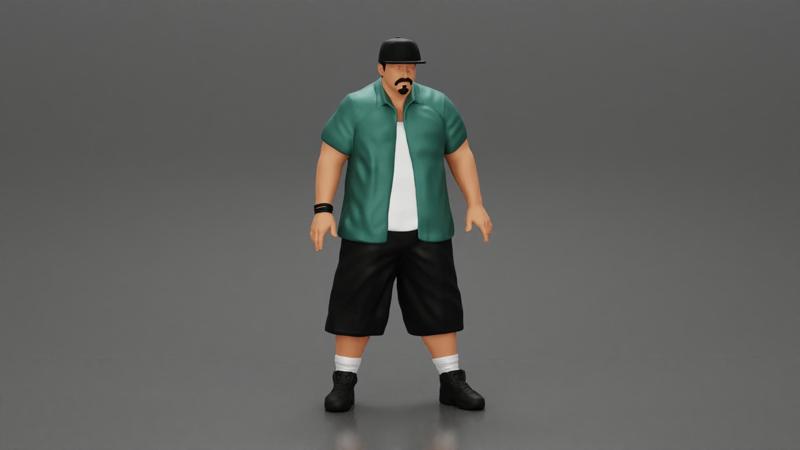 Big strong gangster homie in cap and short standing