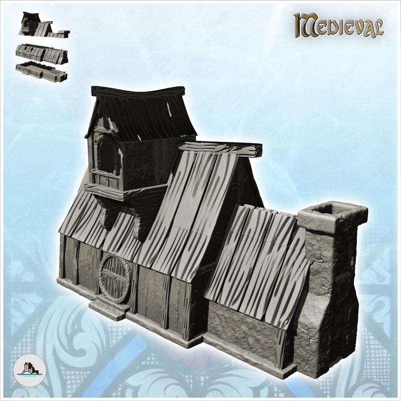 Long building with second floor and chimney at the end (18) - Medieval Feudal Old Archaic Saga 28mm 15mm