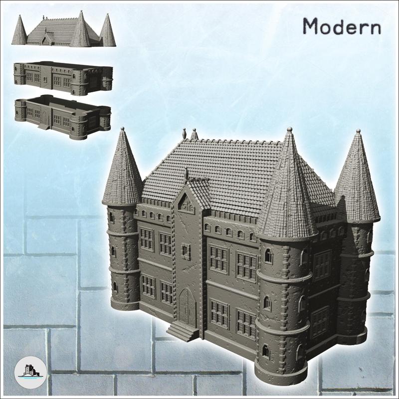 Large modern castle with quadruple corner towers and central entrance (8) - Modern WW2 WW1 World War Diaroma Wargaming RPG