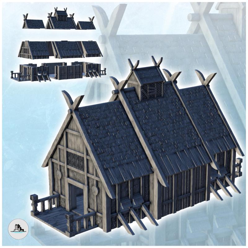 Large Viking building with double entrance and railings (5) - Alkemy Lord of the Rings War of the Rose Warcrow Saga