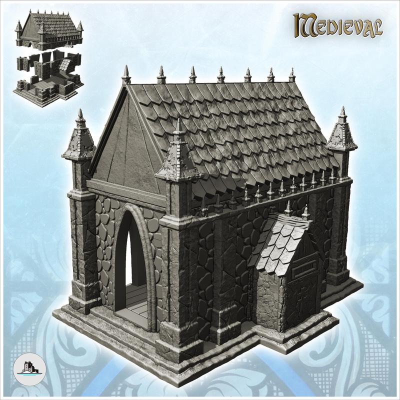 Gothic building with tiled roof and spikes (12) - Medieval Gothic Feudal Old Archaic Saga 28mm 15mm RPG
