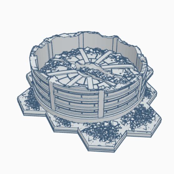 Modern Ruined Large Storage Tank with Hex Base MRHB022