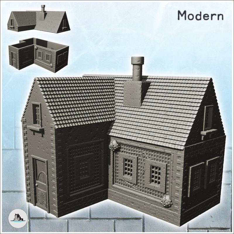 Modern house in corner with vegetation and fireplace (2) - Modern WW2 WW1 World War Diaroma Wargaming RPG