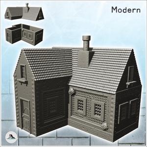Modern house in corner with vegetation and fireplace (2) - Modern WW2 WW1 World War Diaroma Wargaming RPG