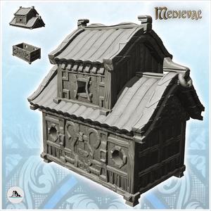 Medieval building with overhanging floor and rounded roof (8) - Medieval Fantasy Magic Feudal Old Archaic Saga 28mm 15mm