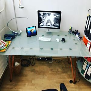 Glass Table with copper legs 