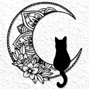 cat moon mandala WALL ART HOME DECOR