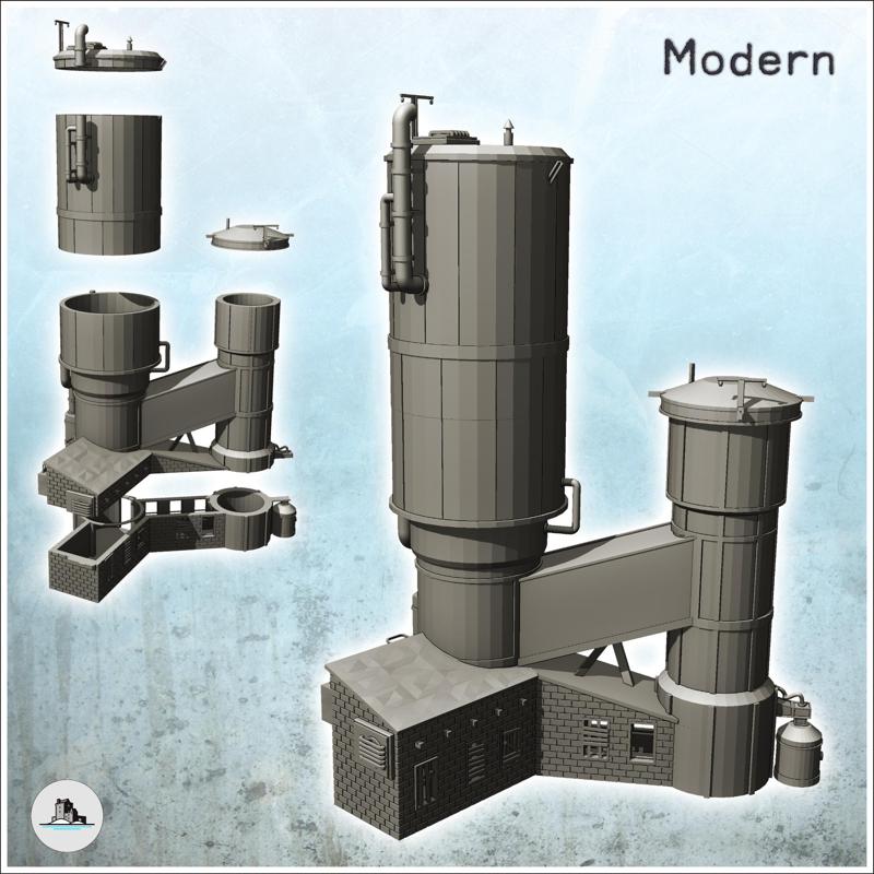 Double industrial grain tanks with annex and external pipes (intact version) (12) - Modern WW2 WW1 World War Diaroma Wargaming RPG Mini Hobby