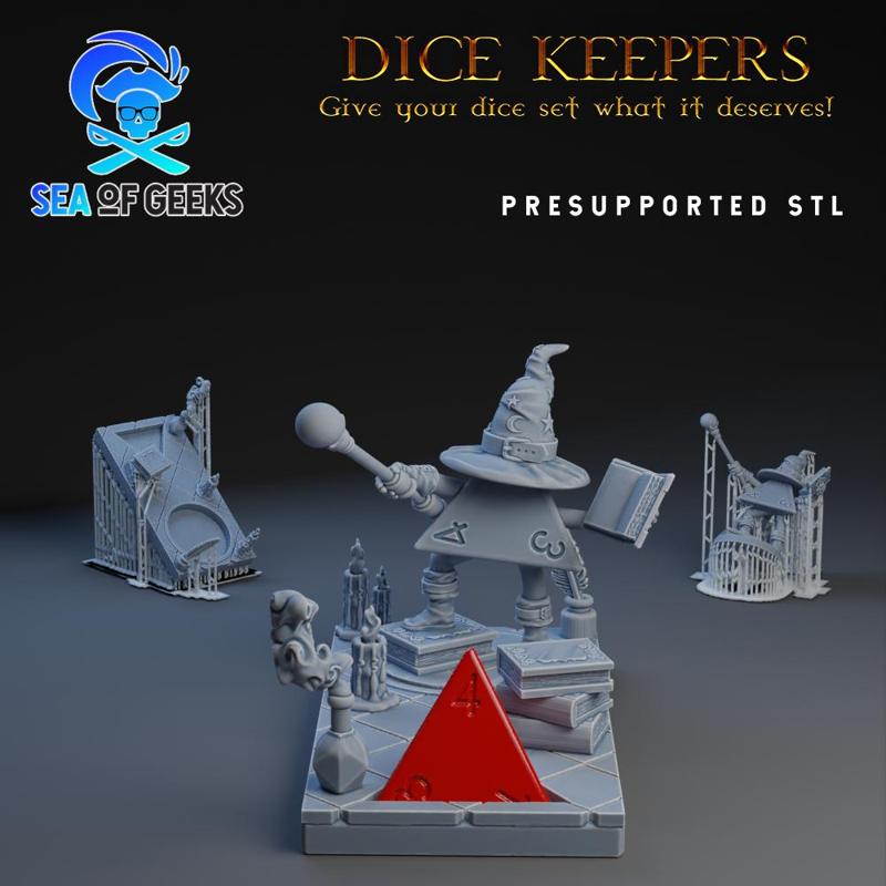 Dice Keepers - D4 Wizard miniature & polyhedral dice stand