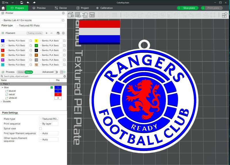 SPFL Rangers FC keychain badge color printable