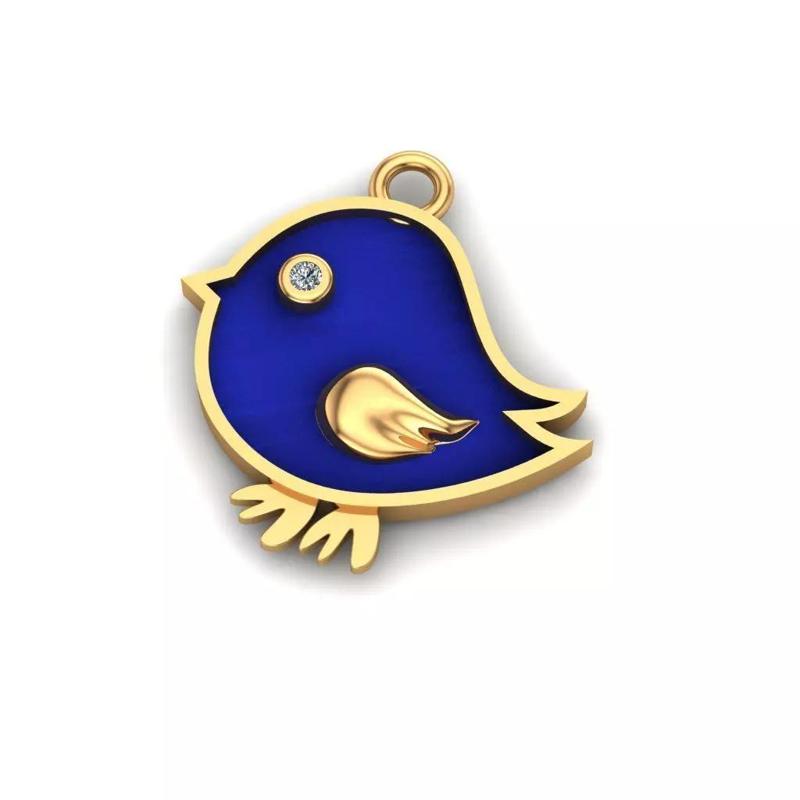 Jewelry gold bird charm with enamel