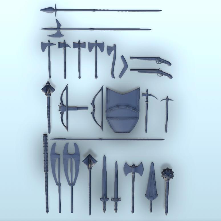 Set of Medieval weapons (1) - Medieval fight war guns axe cleaver bow boomerang crossbow mace shield pickaxe