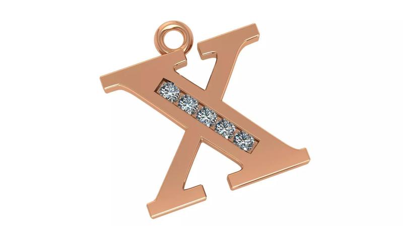 Alphabet Letter X Pendant Charm 3dm stl render details