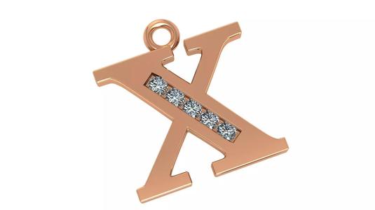 Alphabet Letter X Pendant Charm 3dm stl render details