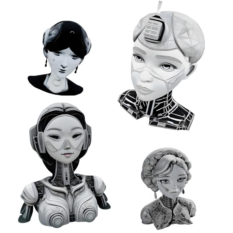 Cyberpunk Era Ladies Collection - Retro-Futuristic Character Busts