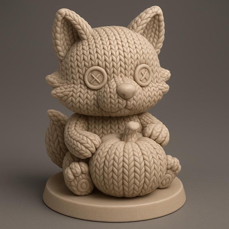 Halloween : Knitted wolf with pumpkin V2