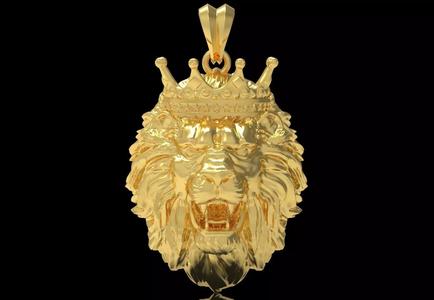 Gold stl 3dm Pendant  Lion in a Golden Crown gp0478
