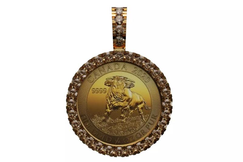 1oz canadian bull gold coin diamond pendant frame