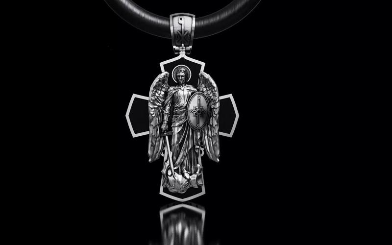 cross with archangel ebony wood