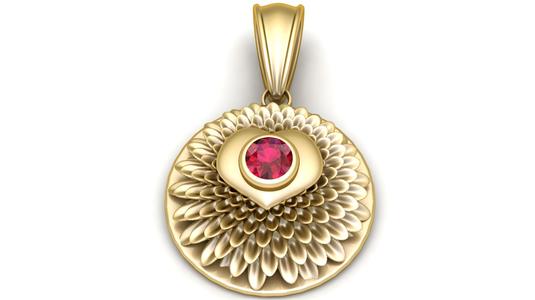 Golden Lotus Bloom Pendant with Ruby Center
