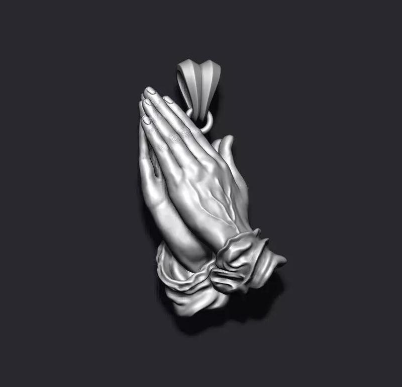 Praying Hands Pendant Necklace 3d