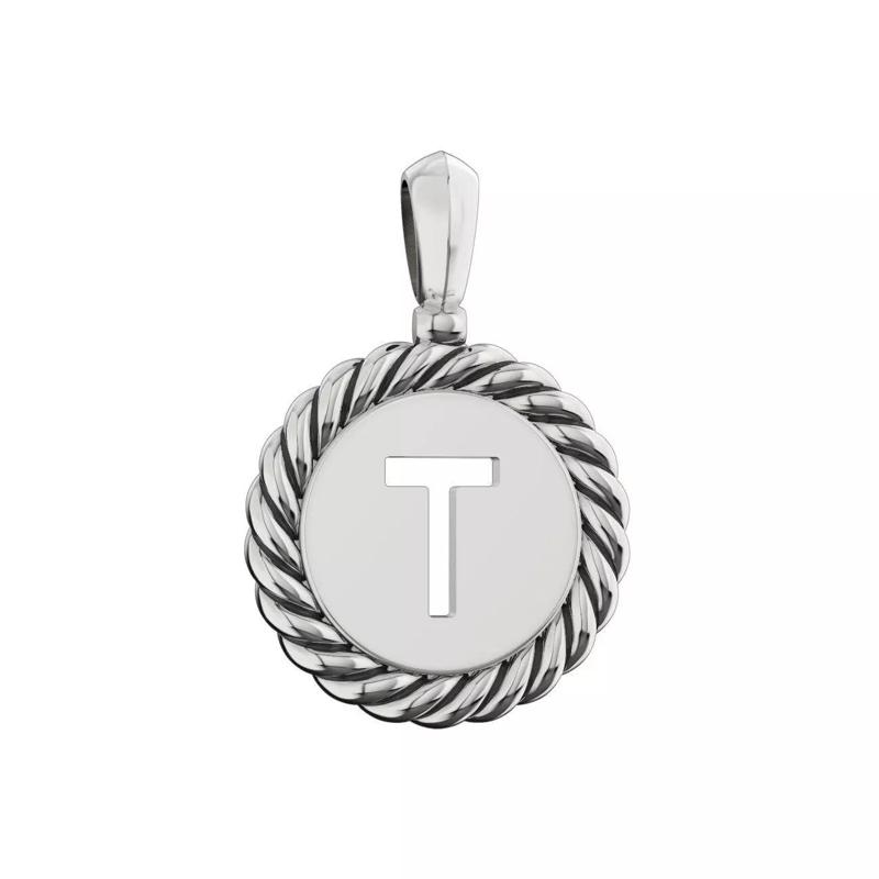 N175 T letter pendant in sterling silver