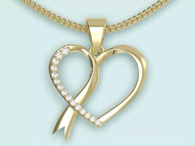 Ribbon heart pendant  gold  printable 3D model