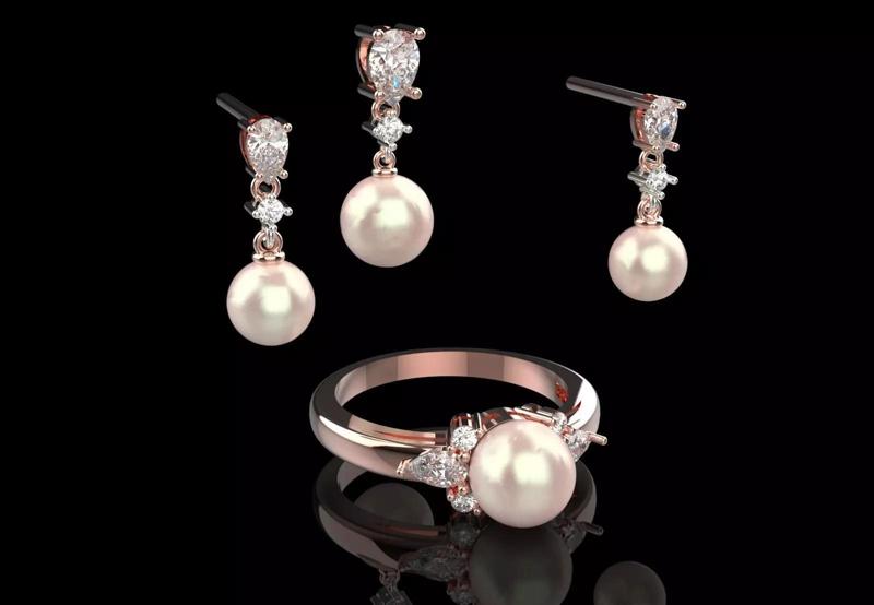 Pearl Ring Pendant Earrings Jewelry  stl 3dm Set ps0014
