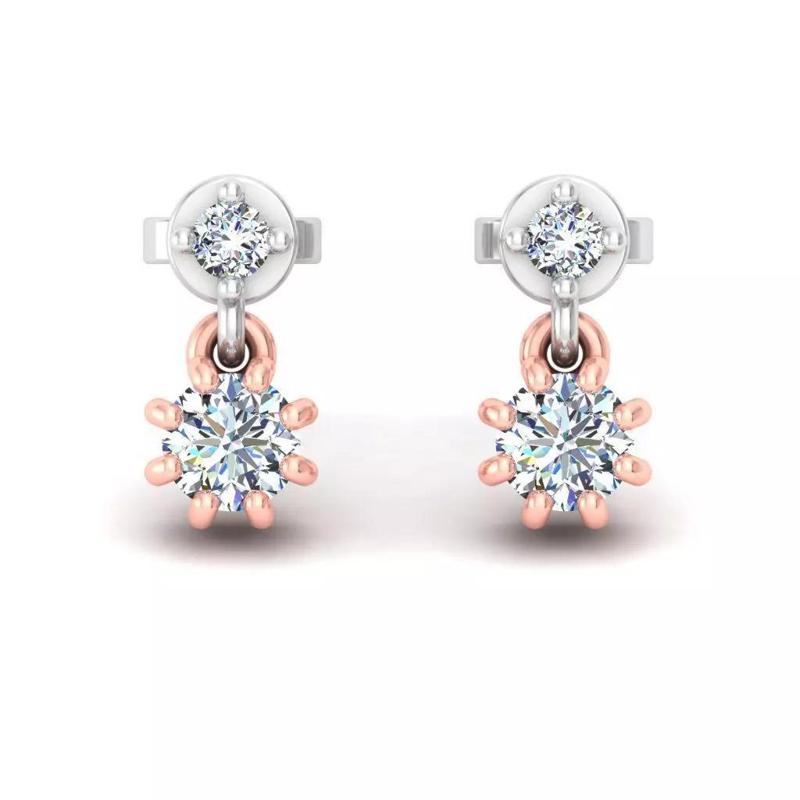 Two Tone Diamond Stud Drop Earrings