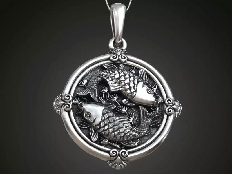 Pendant fishes carp koi womens round small