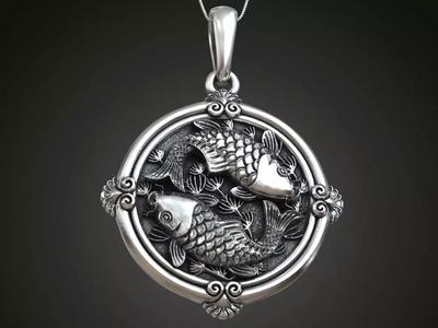 Pendant fishes carp koi womens round small